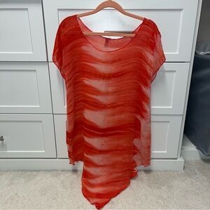 Sheer Red Asymmetrical Swim Cover-up